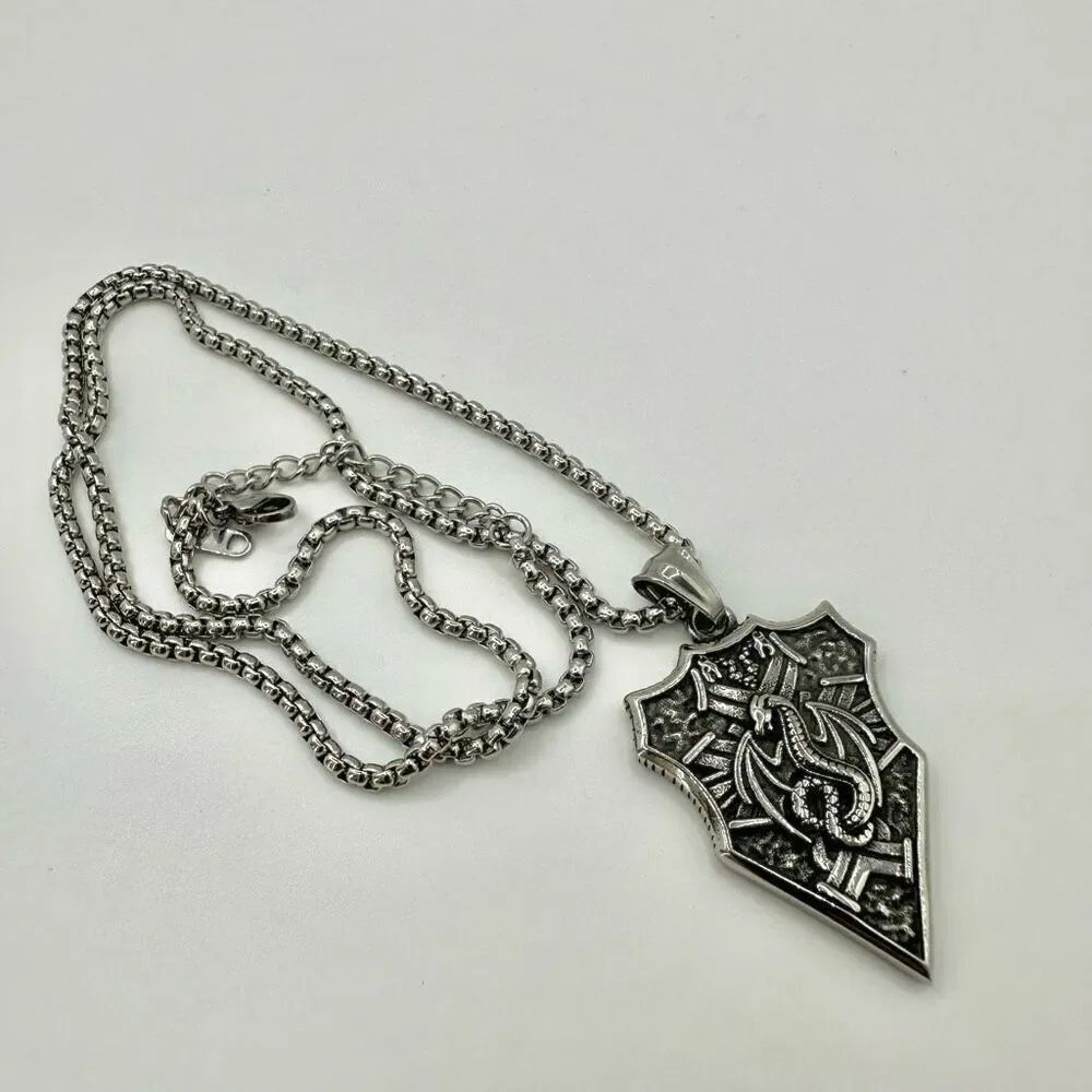 Hzman flying  dragon shield pendant necklace